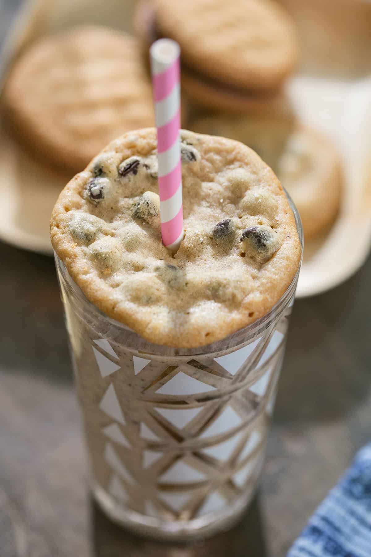 boozy milkshake with a chocolate chip cookie