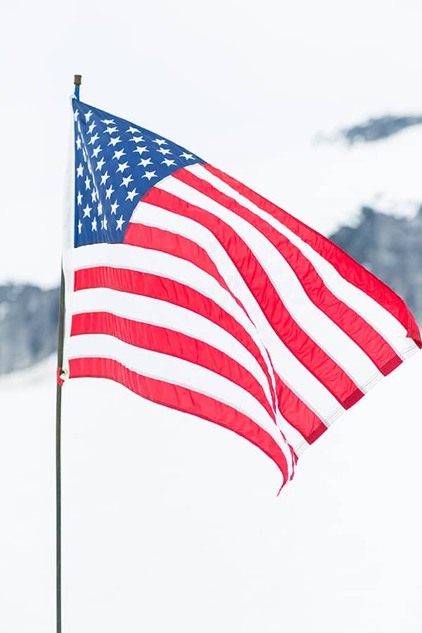 American Flag on a glacier 