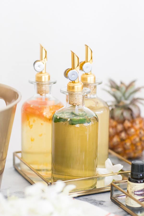 Simple syrups in jars with gold caps