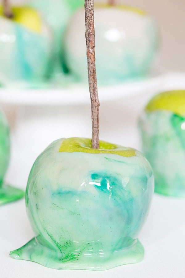 Close up photo of marble candy apple 