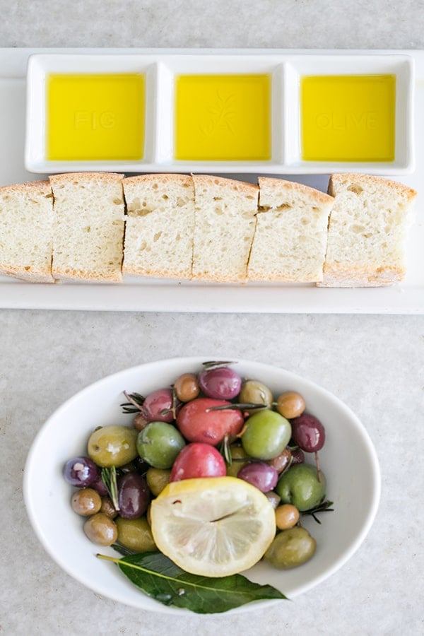 Olives, olive oil and bread