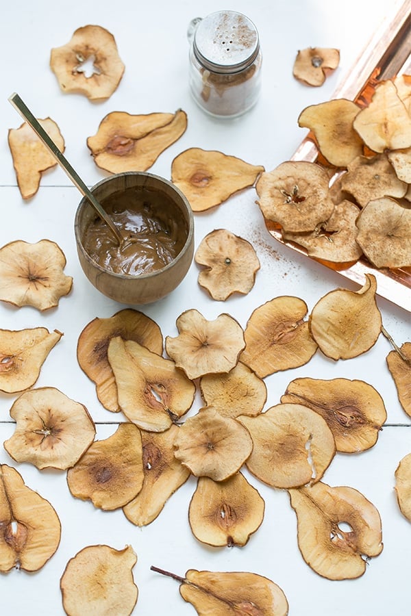 pear and apple chips recipe ingredients on a table 