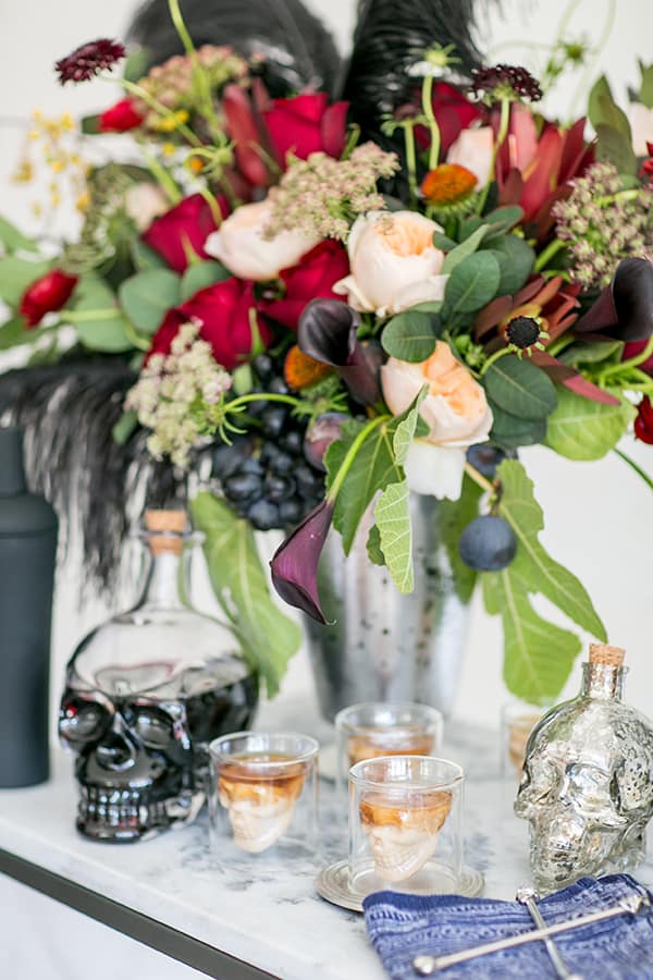 wide shot of skull glasses on a the halloween bar