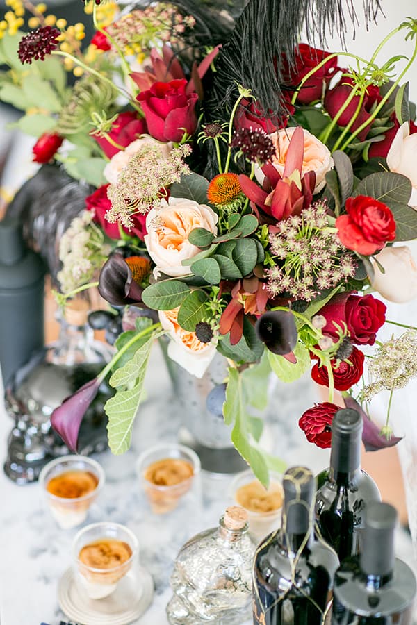 Floral centerpiece on the hallloween bar