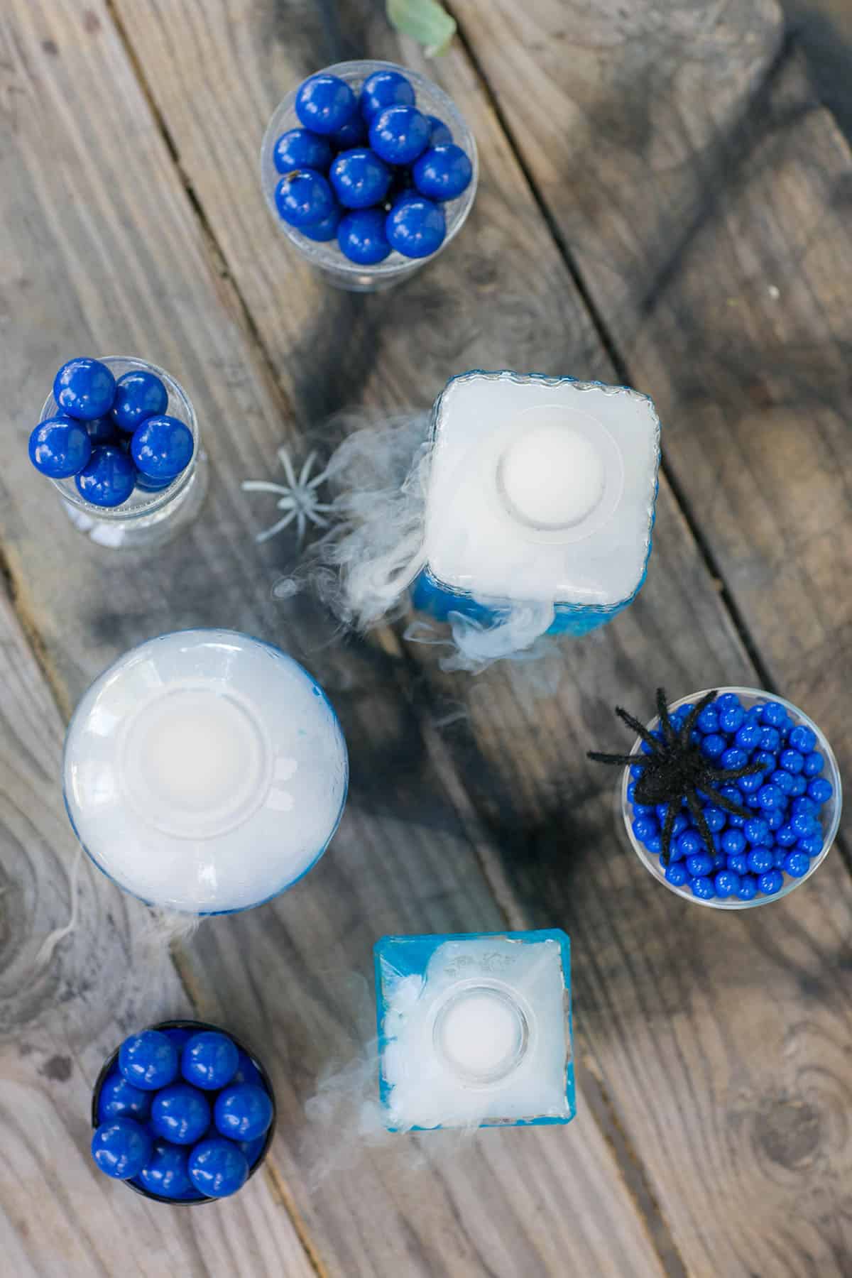 Halloween blue water potions with dry ice