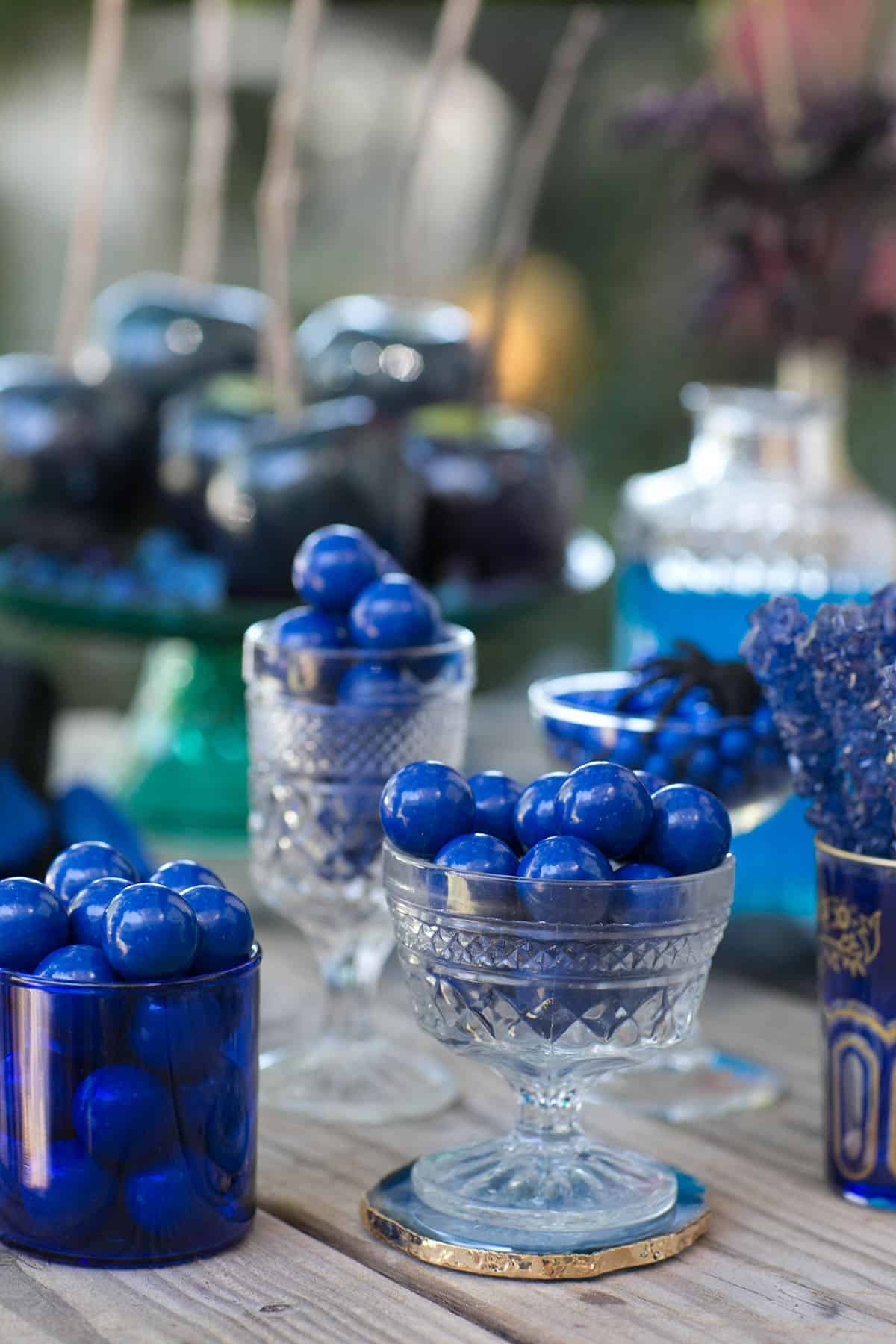 Halloween themed candy in glass jars