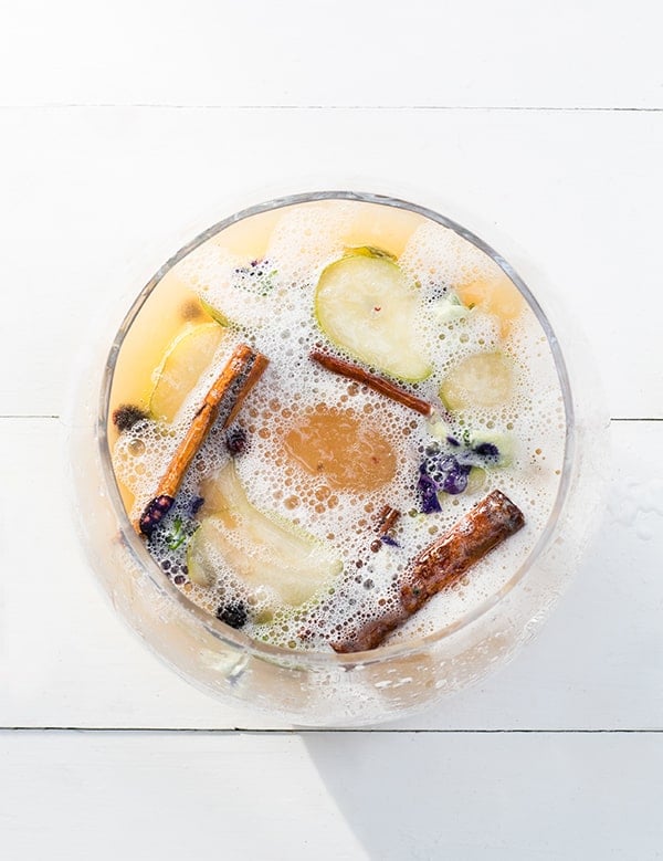 top down shot of sparkling cocktail in a glass