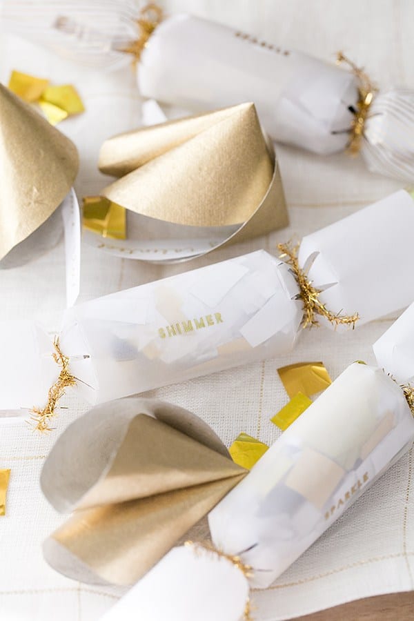 Confetti poppers and gold fortune cookies 