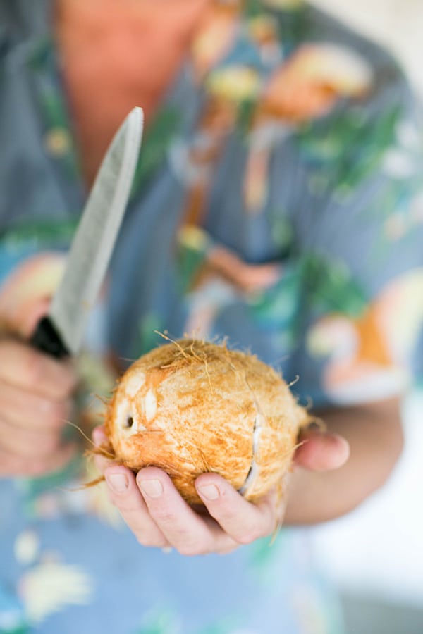 Cutting a coconut 