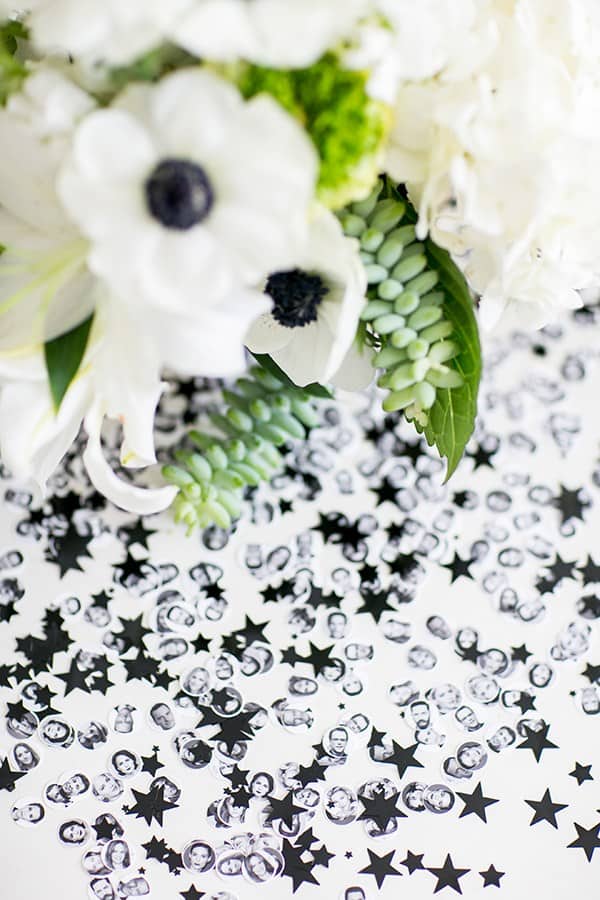 Oscar confetti with flowers and black glitter stars