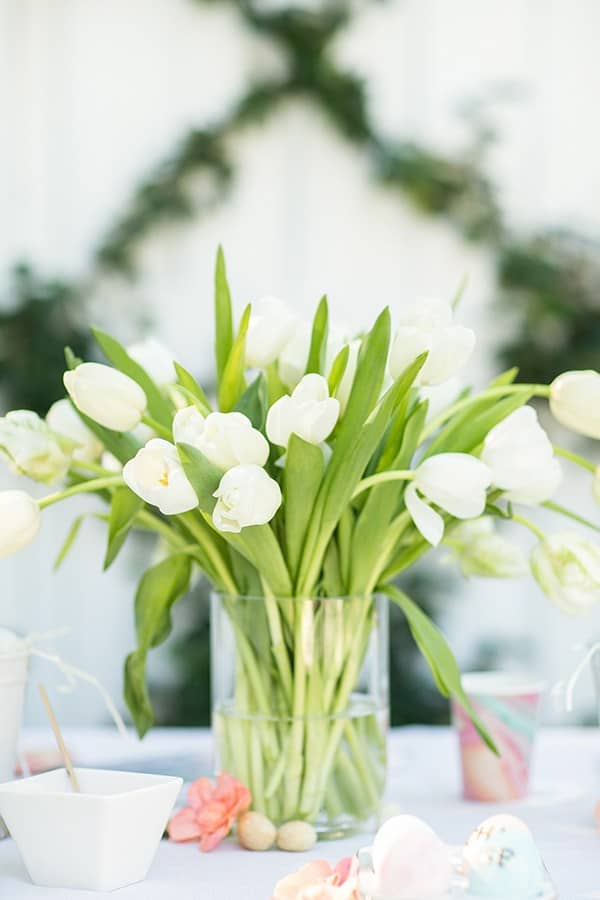 Tulips in a vase for a kids Easter party