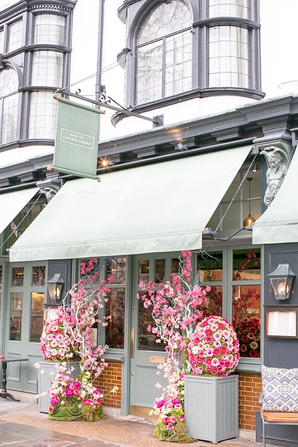 Beautiful flowers outside of a London restaurant 