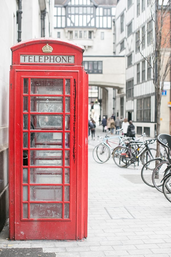 Red telephone booth in London 