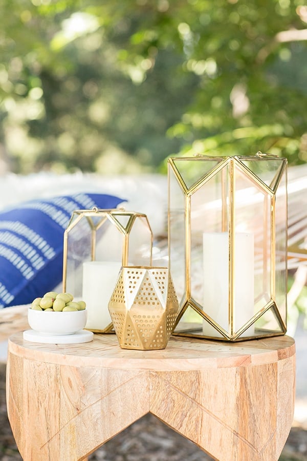 Outdoor lanterns on a side table 