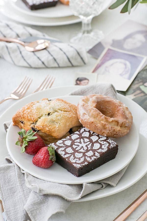 Brownies, scone and donuts for an easy Mother's Day brunch.