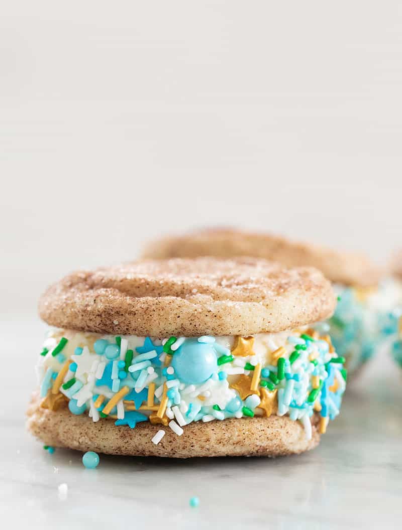 Snickerdoodle ice cream sandwiches with sprinkles. 