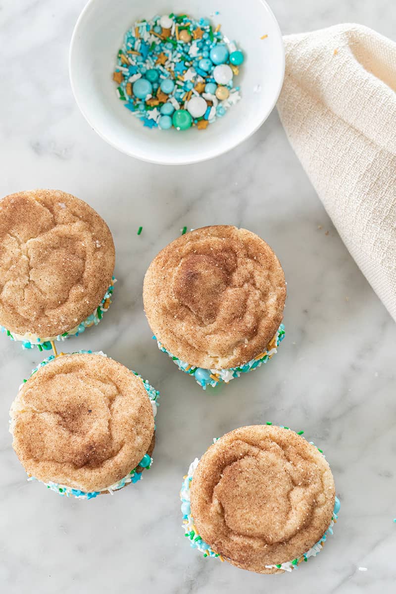 Snickerdoodle cookies with blue sprinkles 