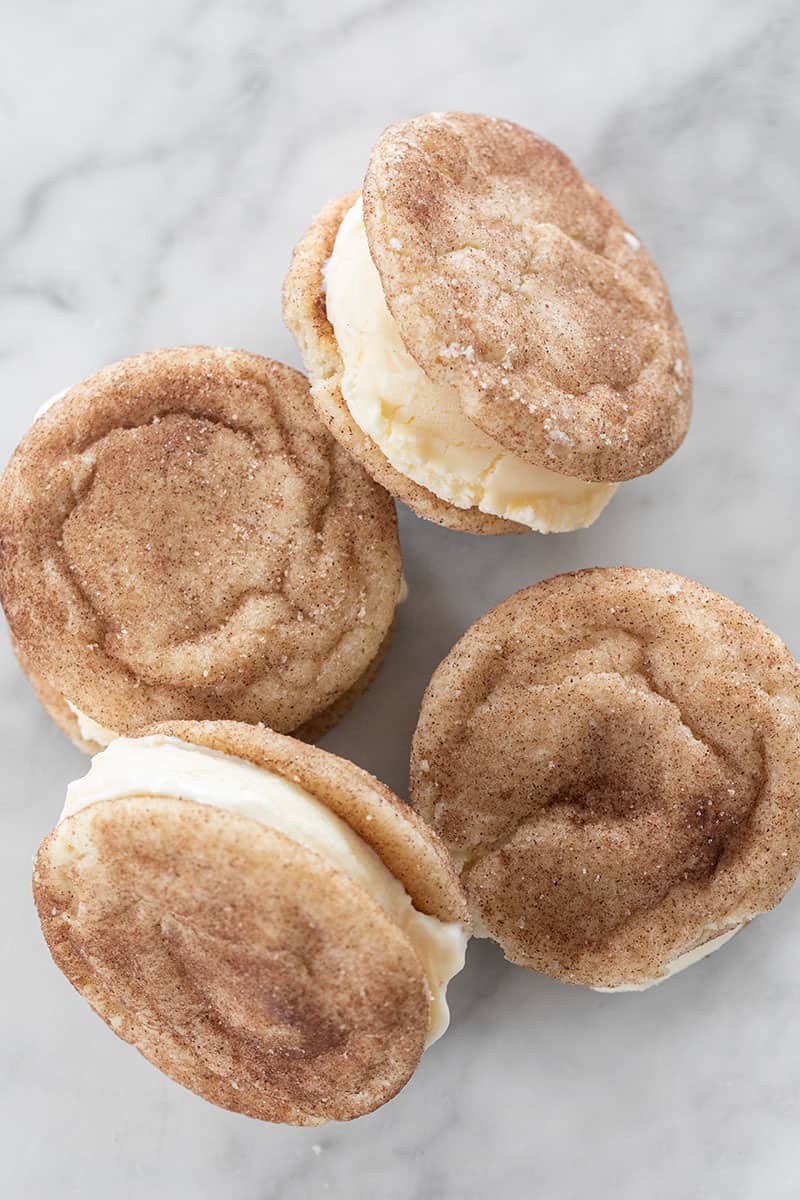 Snickerdoodle sandwiches with sweet cream ice cream. 