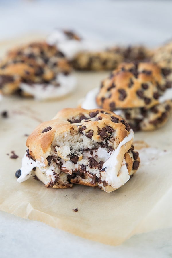 A chocolate chip biscuit s'more.