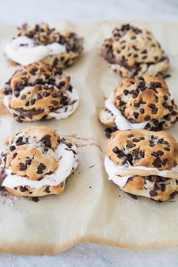 Biscuits with chocolate chips and marshmallows inside to make biscuit s'mores.