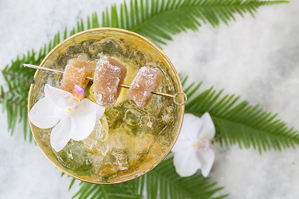 Ginger Caipirinha with candied ginger