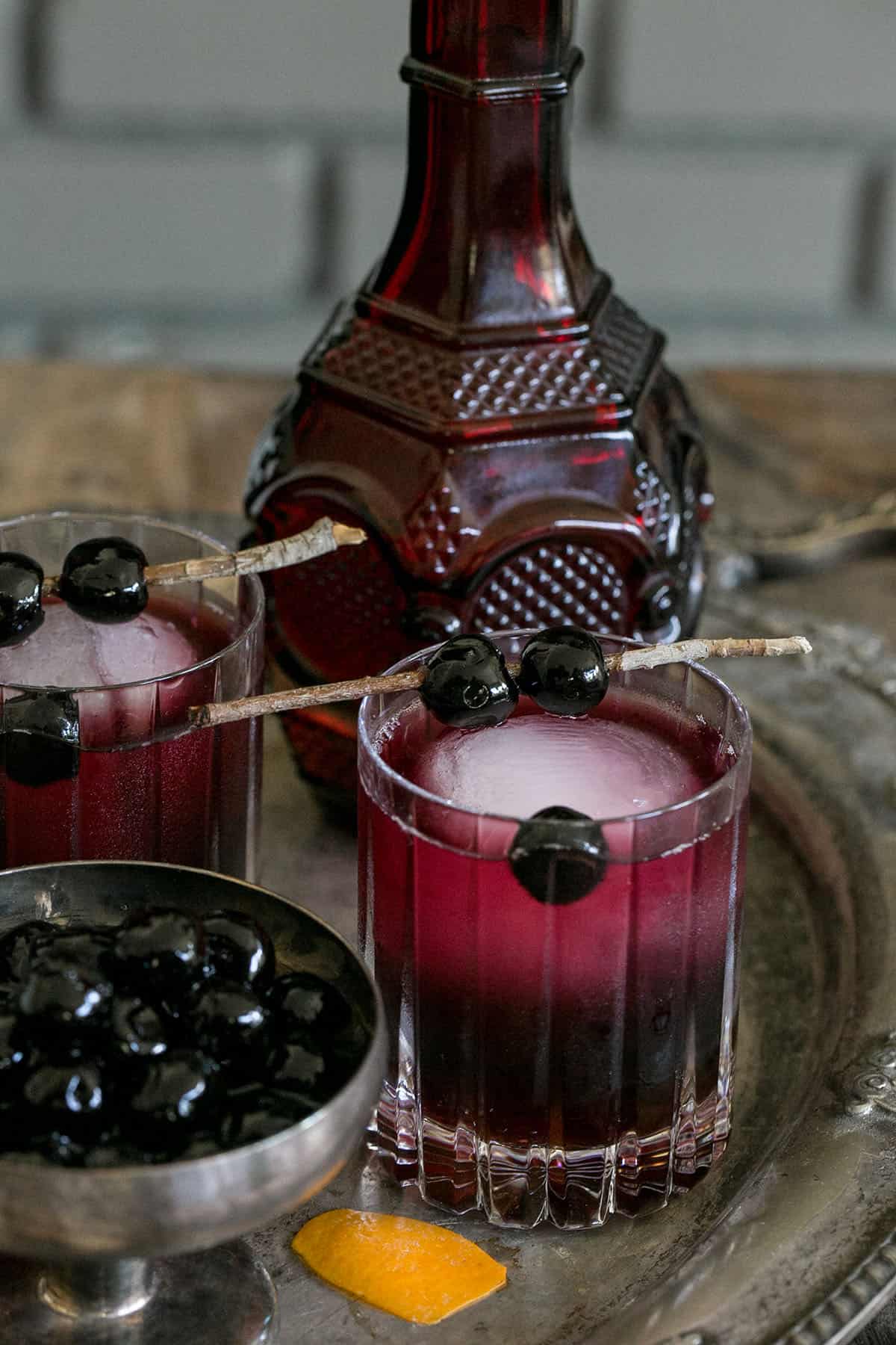 red wine cocktails on a platter
