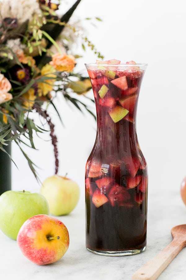 Pitcher of apple pie sangria.