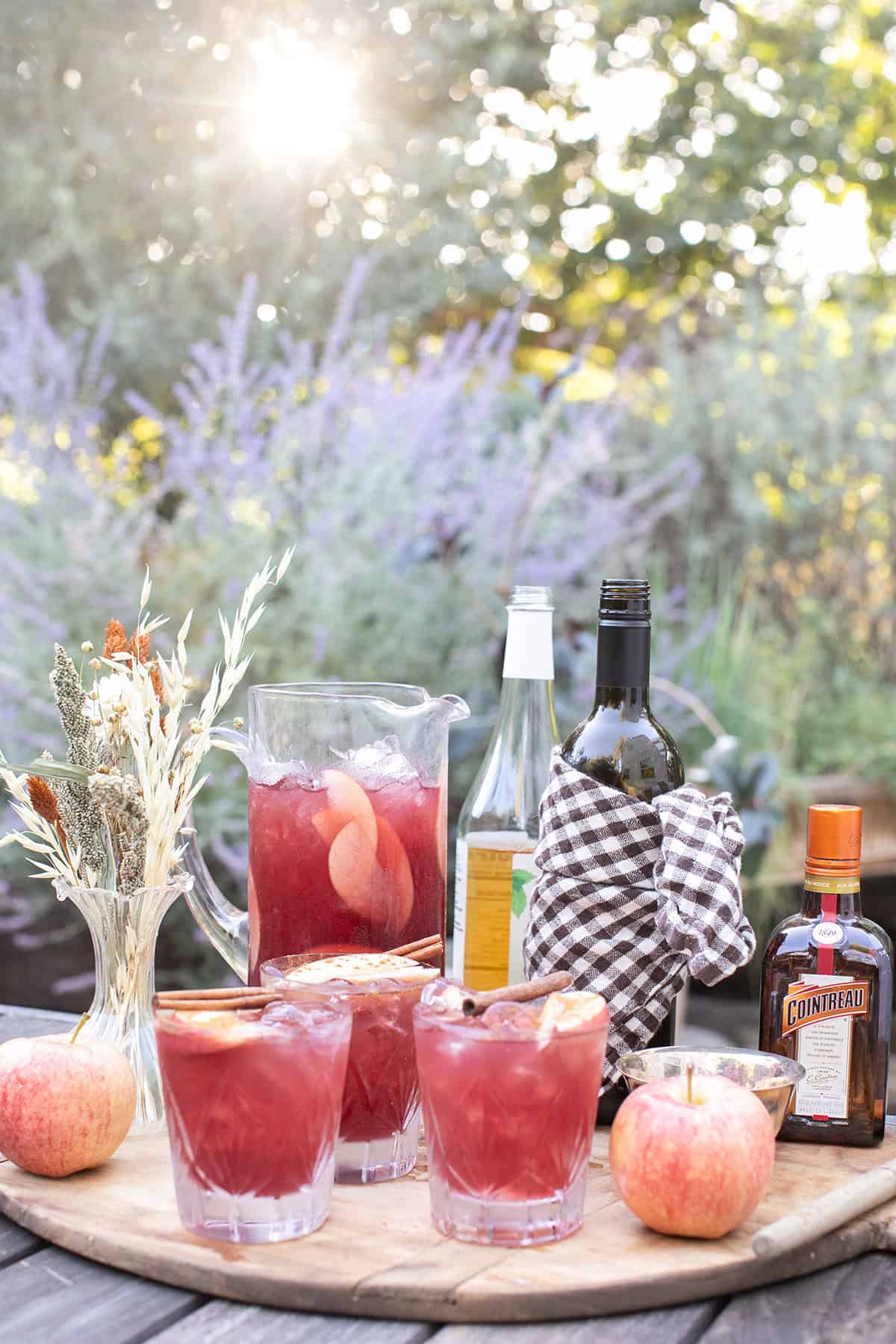 Fall sangria with red wine, apple cider, and whiskey.