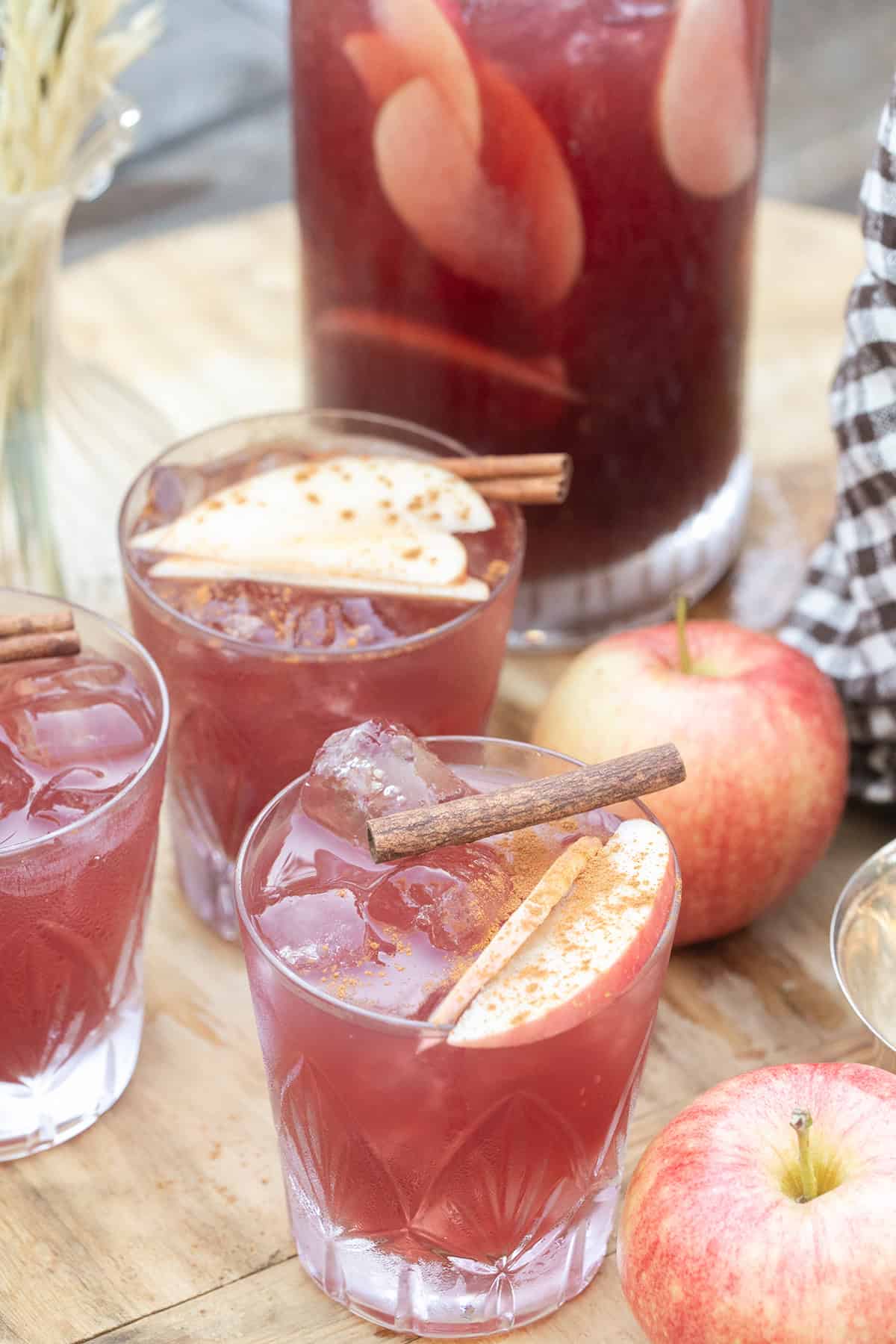 Fall sangria with red wine, apple cider, and whiskey.