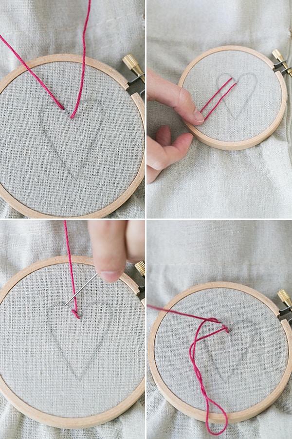 Photos of a DIY embroidery heart.