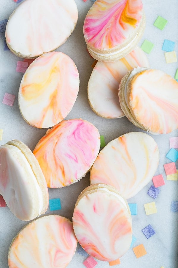 Marble sugar cookies in an egg shape.