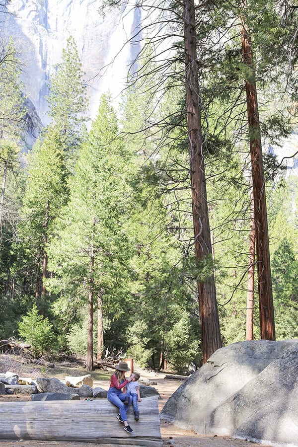 Eden Passante with her son sitting in Yosemite 