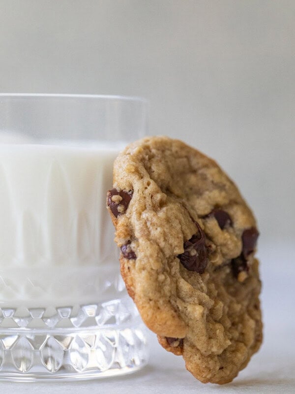 oatmeal chocolate chip cookie with milk