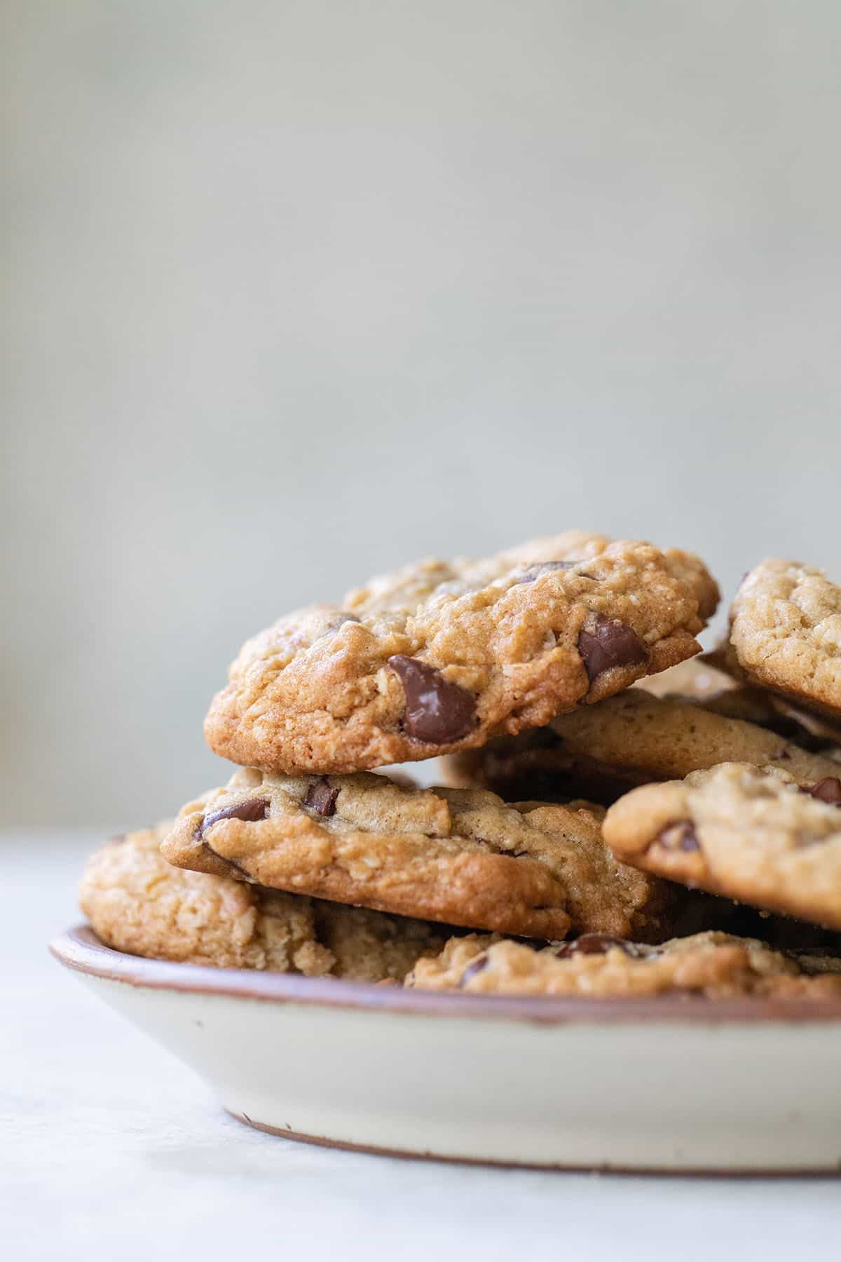 plate of oatmeal chocolate chip cookies 