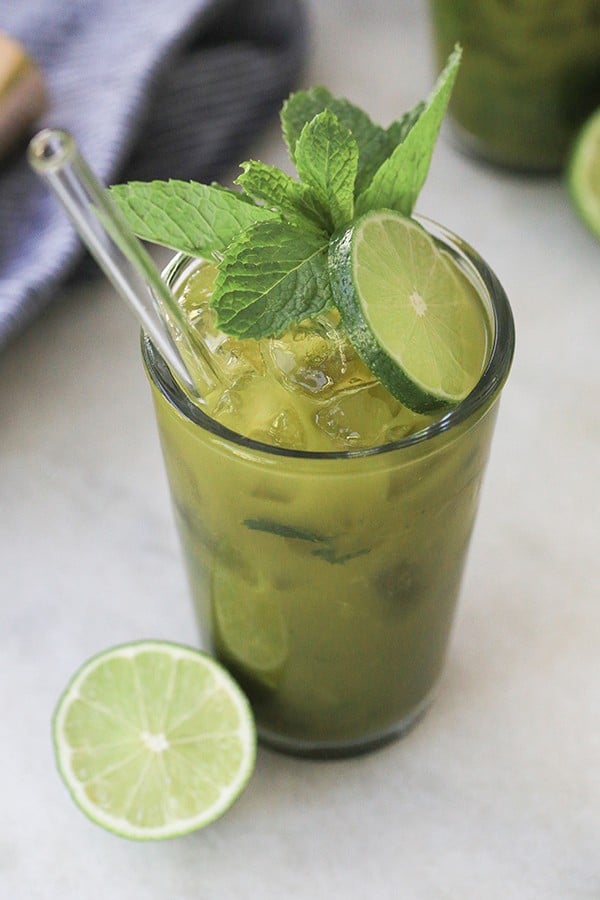 side shot of easy mojito with matcha