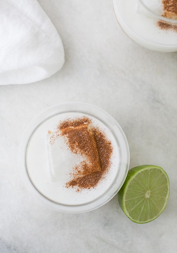 coconut margarita with cinnamon and lime