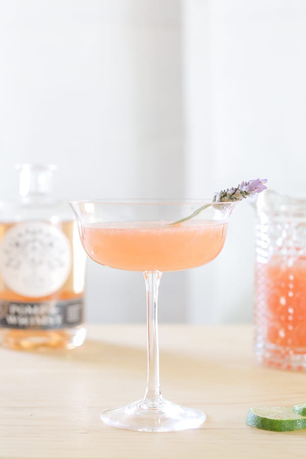 Floral cocktail with Pomp & Whimsy and lavender.