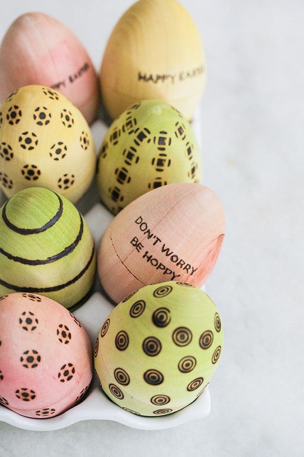 Easter eggs with patterns burned into them