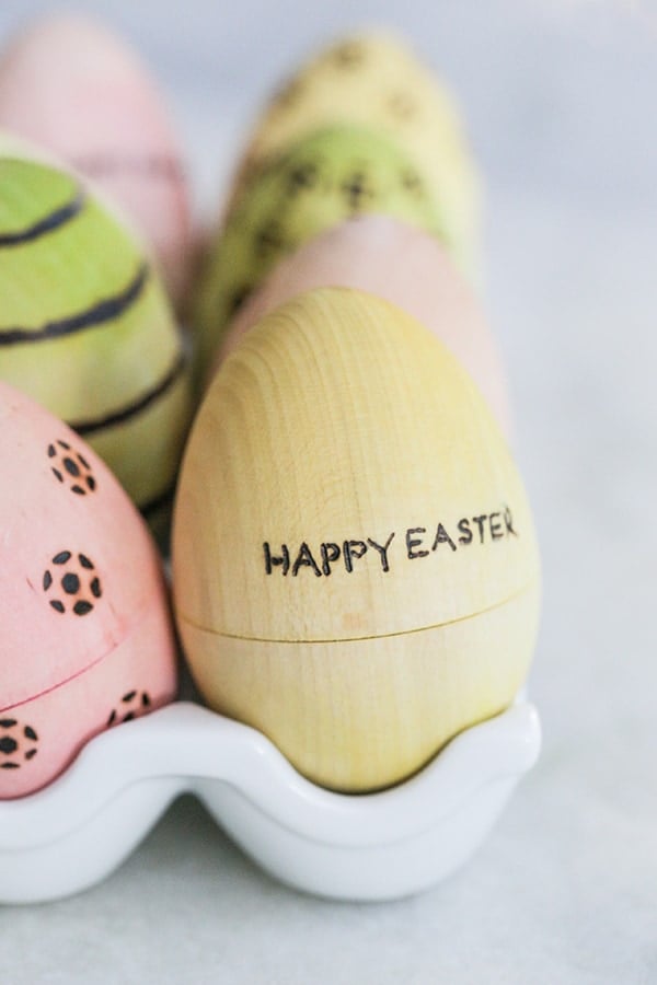 Yellow Easter egg that says Happy Easter 