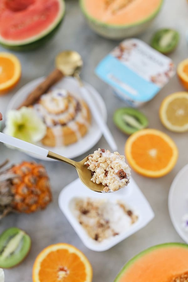 Oatmeal on a spoon for brunch 