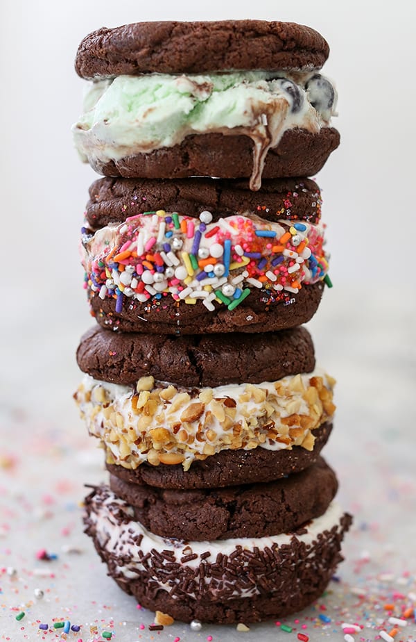 Double Chocolate Chip Cookie Ice Cream Sandwiches - Sugar and Charm ...