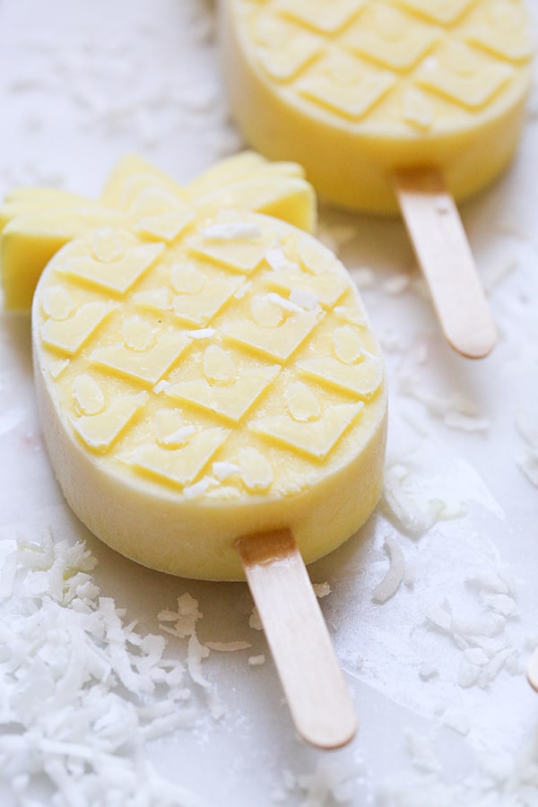 Pineapple popsicle in the shape of a pineapple. 