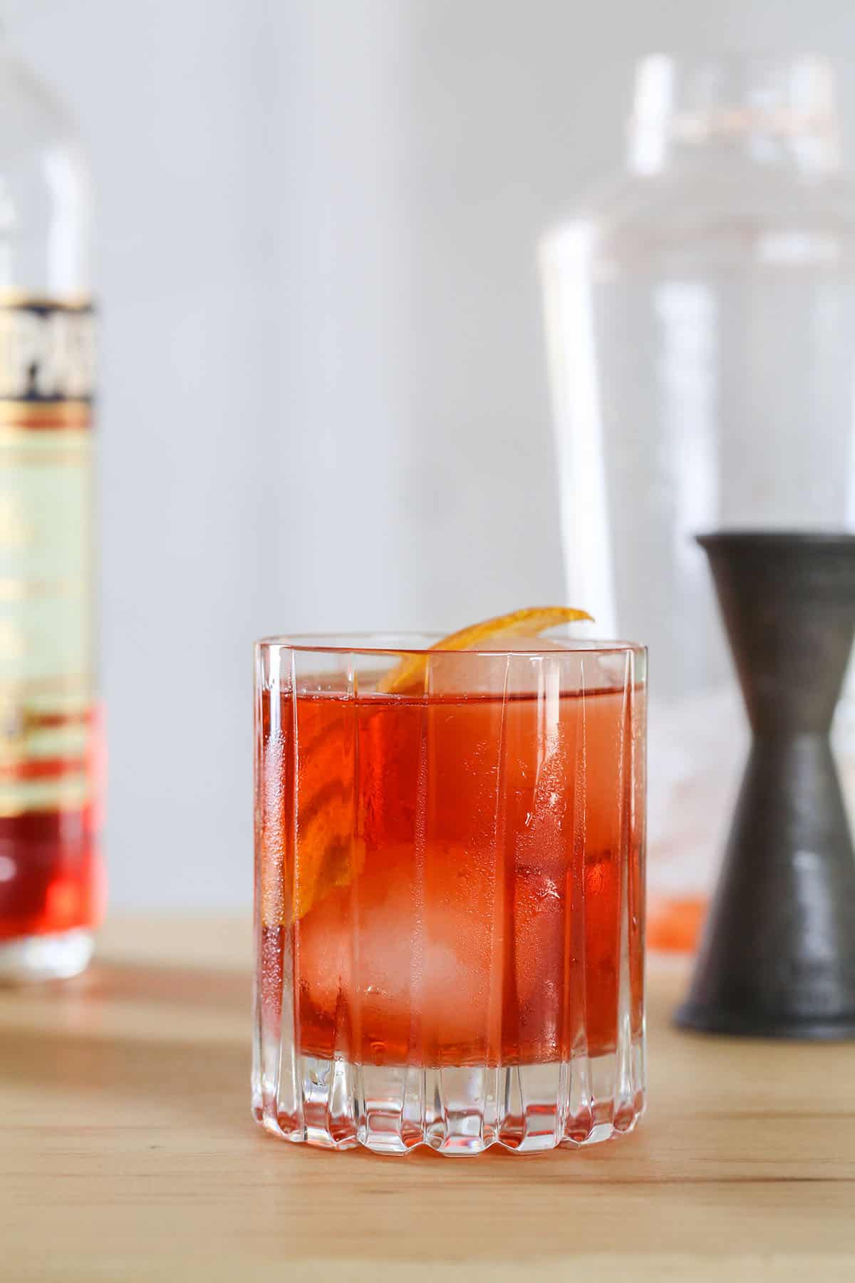 negroni cocktail with large ice cubes