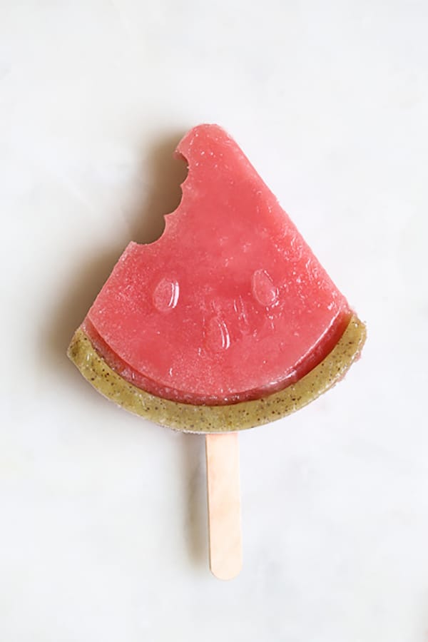 Watermelon slice popsicle with kiwi rind.