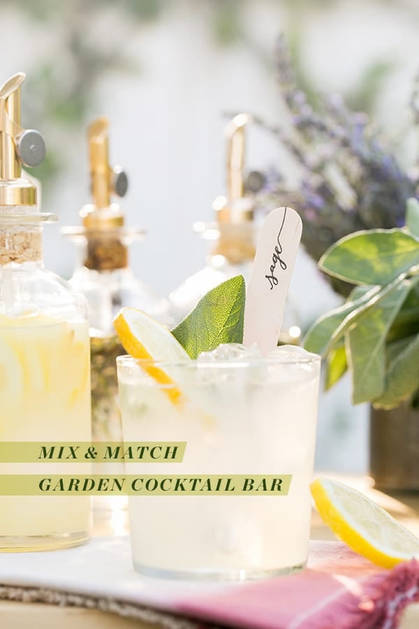 Cocktail with garden stick and text overlay.