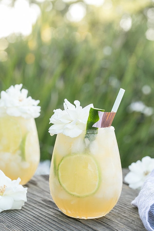 The Clear Conscious cocktail in a glass with lime.