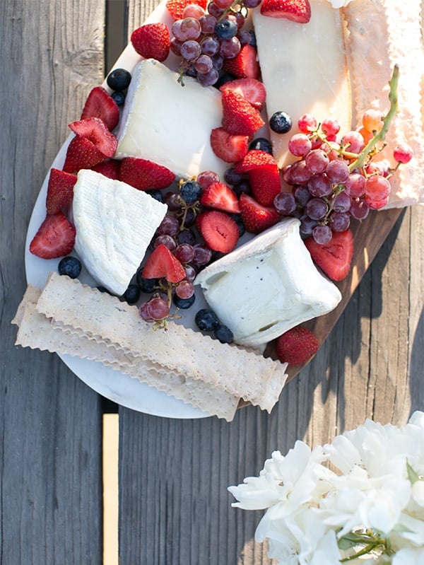 Red and blue cheese platter.