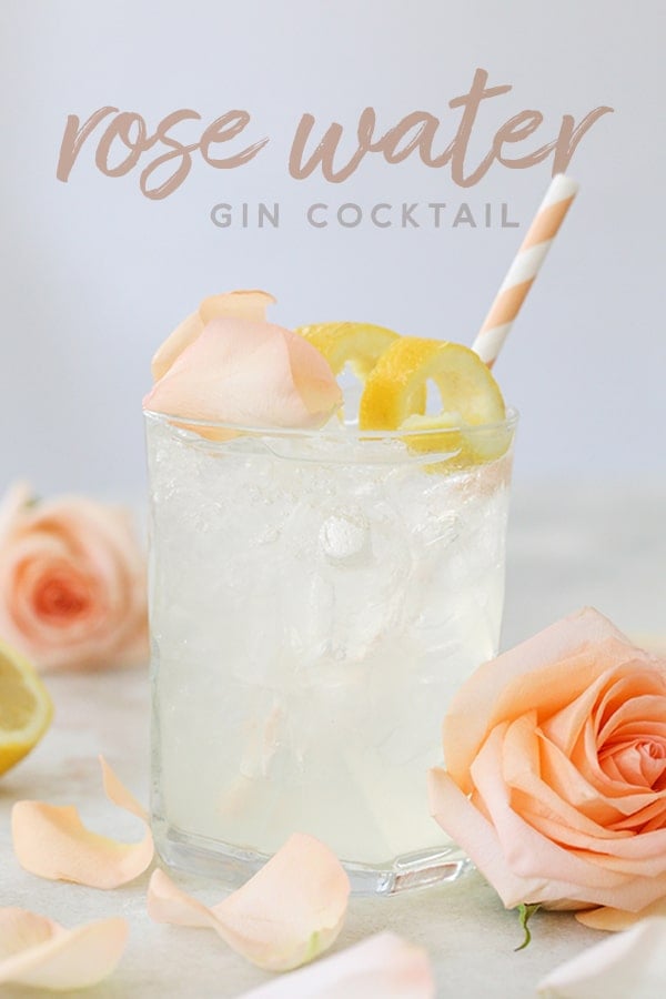 Rose water cocktail with lemon and roses.