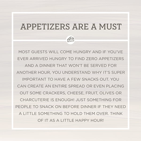 Appetizers are a must entertaining tip graphic. 