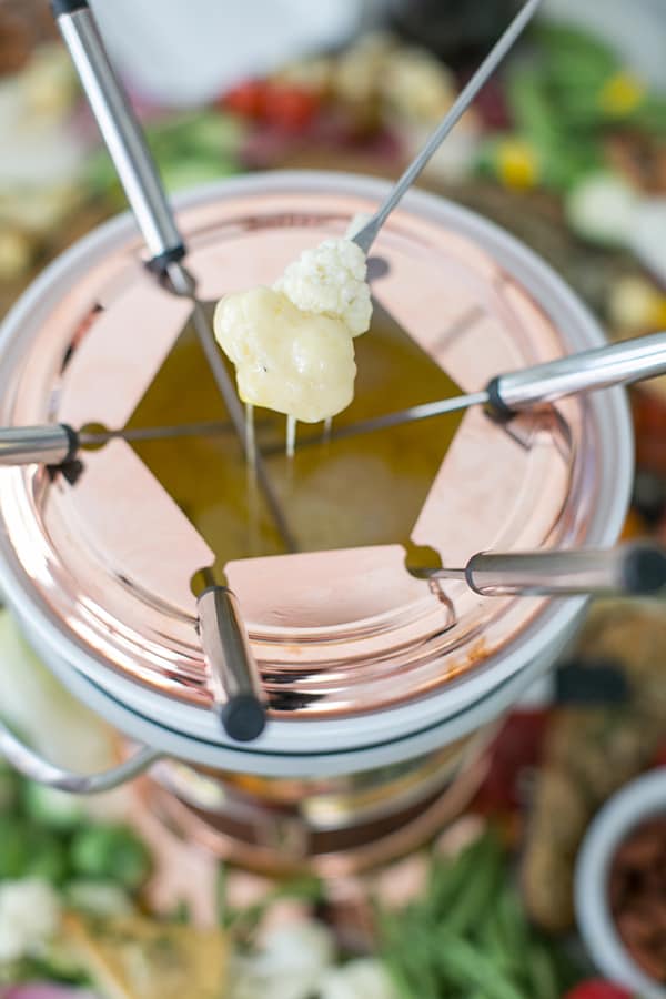 close up of fondue set 